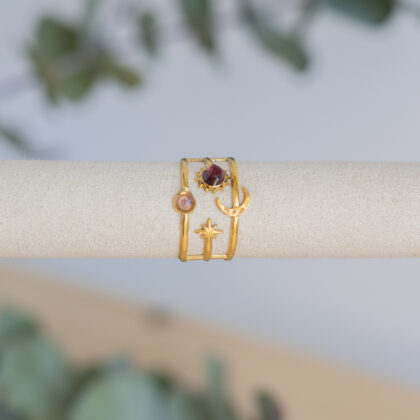 Luna golden prsten - granat/ametist