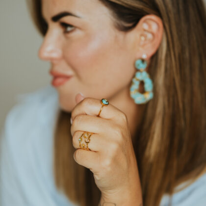 Luna golden prsten - tirkiz/rozenkvarc